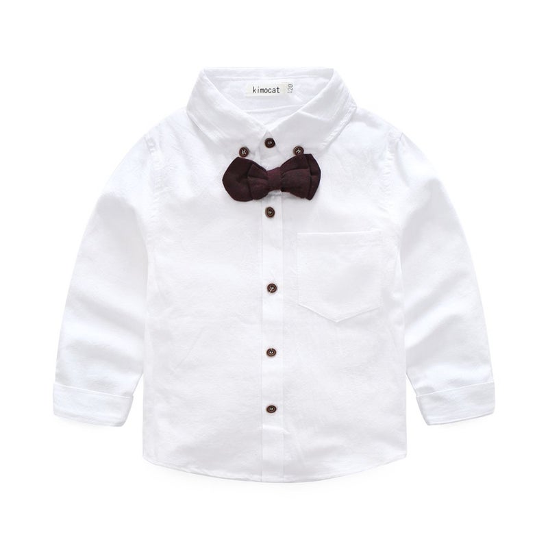 Kimocat Boys 3Pcs Clothing Sets Cotton Long Sleeve Bowtie Shirts +Vest +Pants Casual Suit (4t, Red) - Image 2